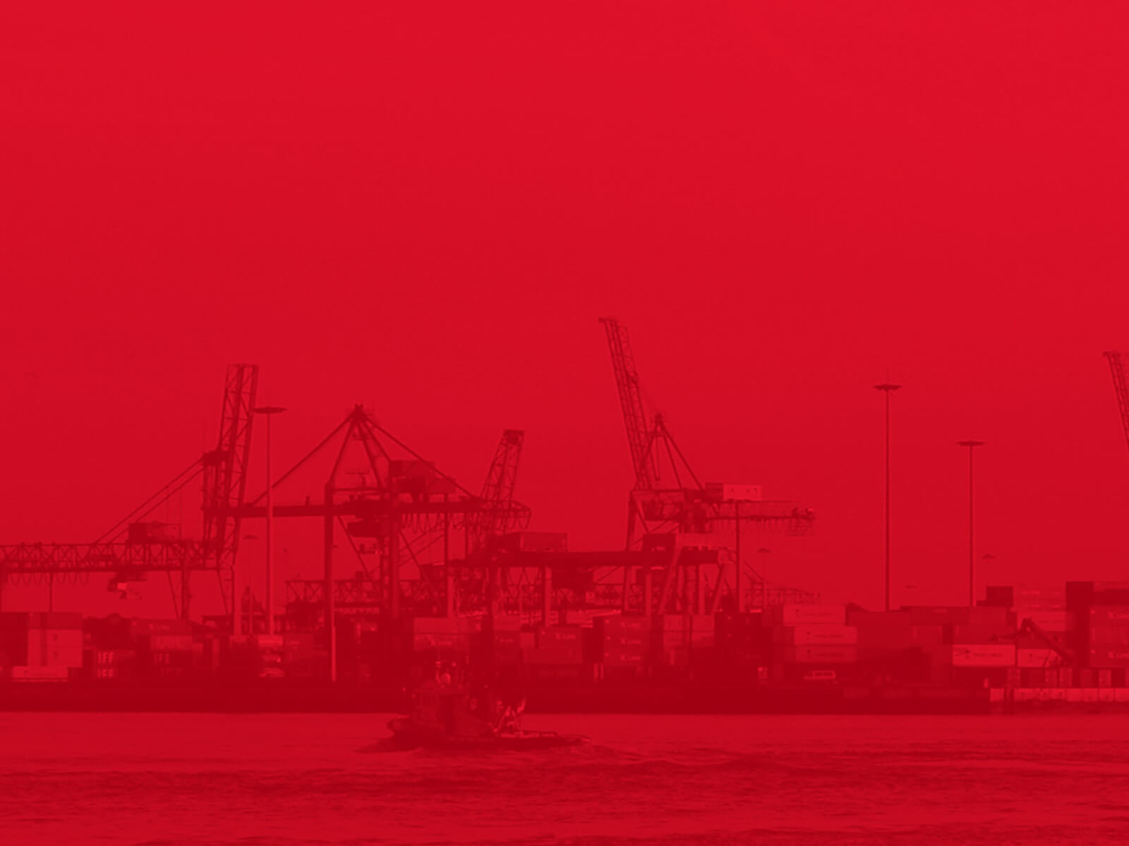 Imagem de fundo de um rebocador indo em direção do porto, esta em tons monocromáticos de vermelho.